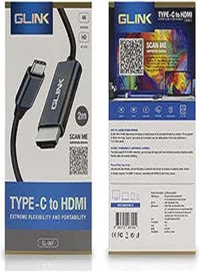 GLINK GL067 Type-C to HDMI Adapter – 4K@30Hz, USB-C to HDMI Converter, Plug & Play, Portable 2M Cable